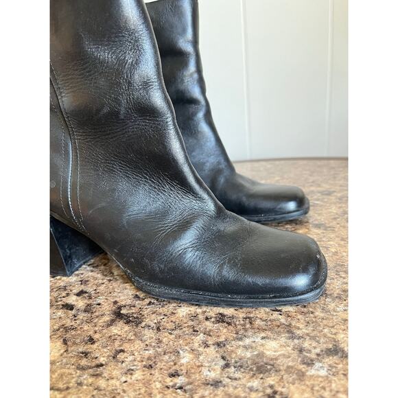 Vintage Wesley & Co Chunky Heel Black Leather Ankle Boots Booties 7 Zip Up - Picture 3 of 14
